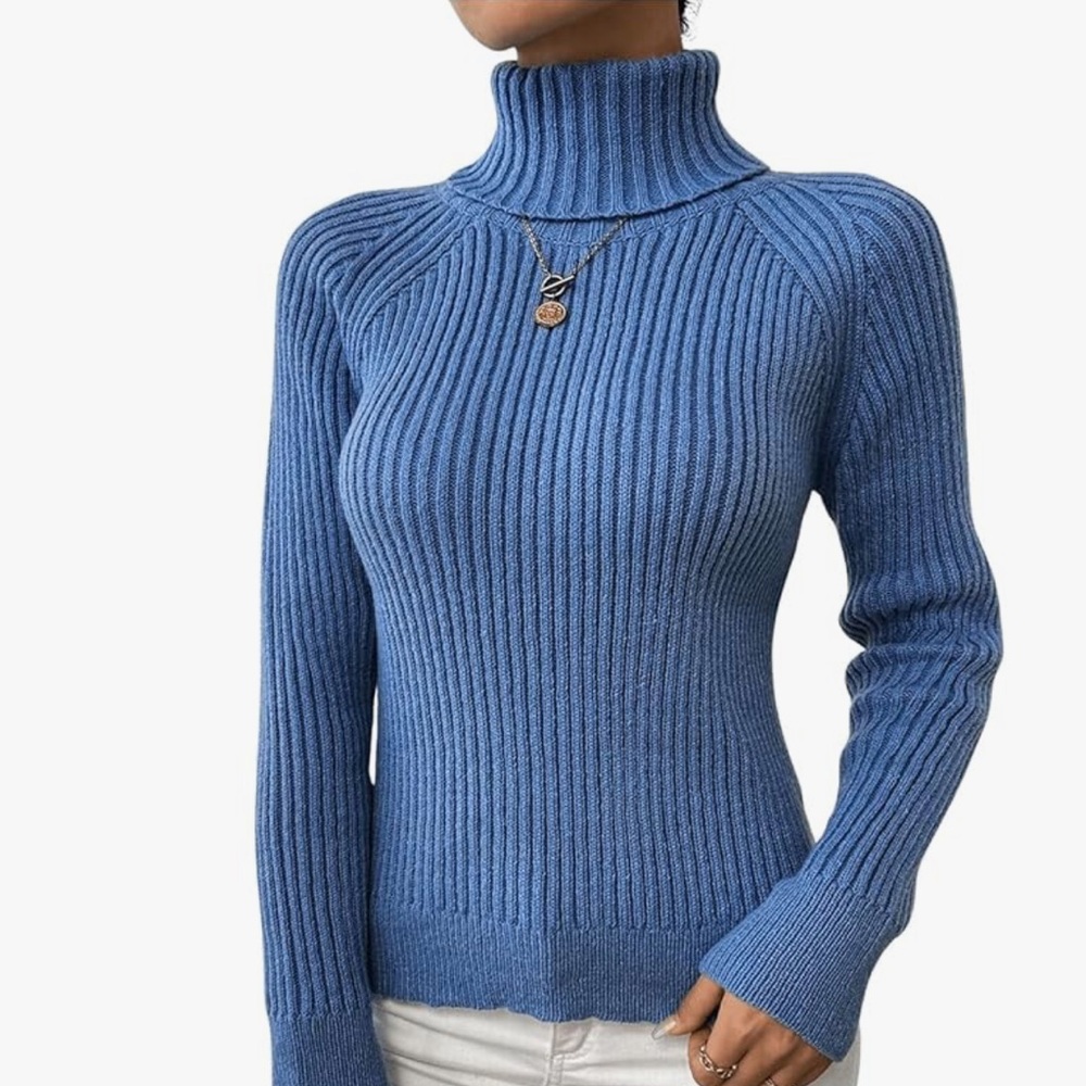 Chic Nation Blue Cowl Turtleneck Sweater